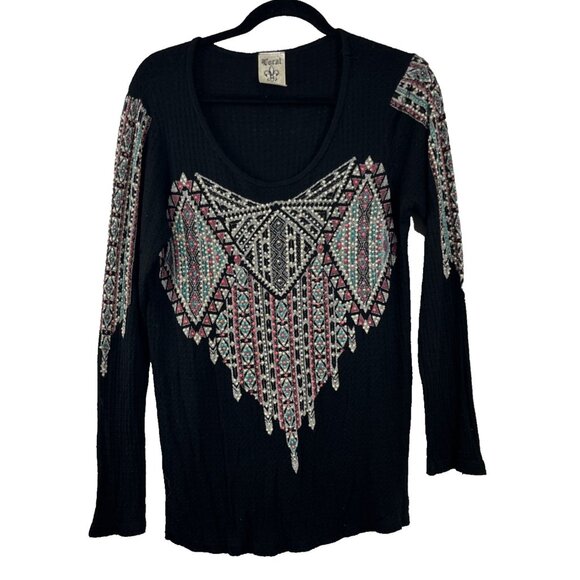 Vocal Embellished Boho-Chic Southwestern Long-Sleeved Shirt Women's Size M - Picture 1 of 9